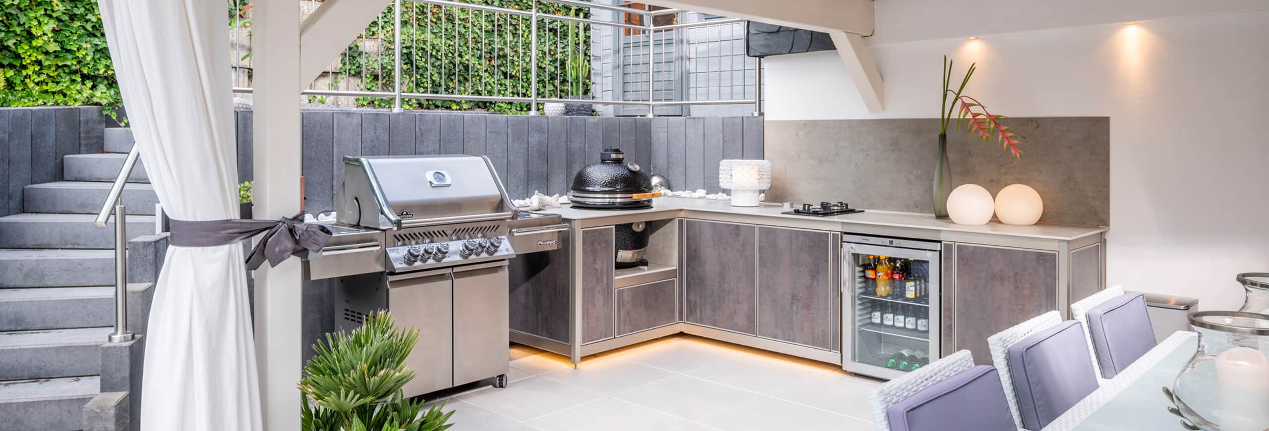 Wesco Outdoorküche L-Form Napoleon Grill und Kühlschrank
