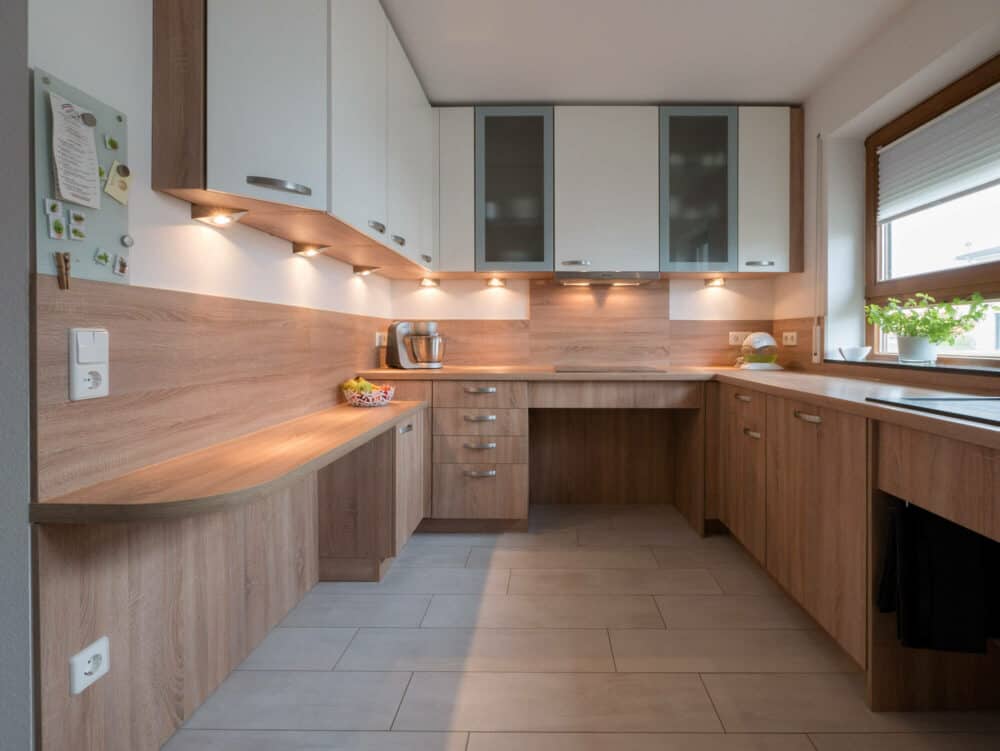 G-Küche barrierefrei modern braun mit Holzfronten