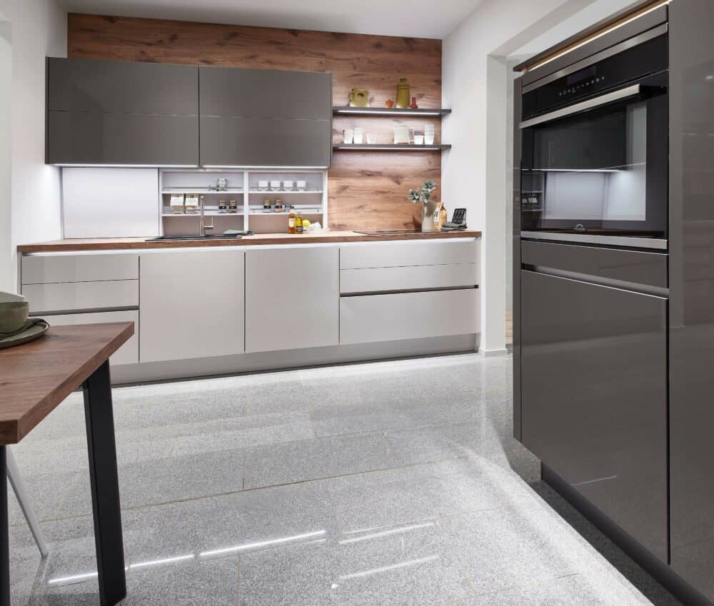 Nobilia Design Küchenzeile Lack hochglanz seidengrau
