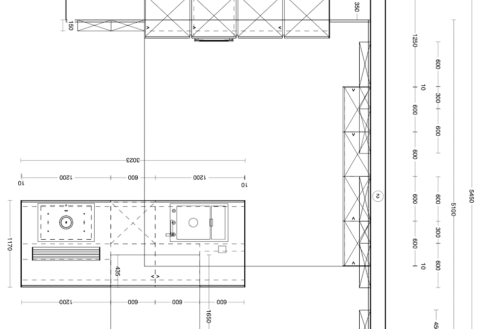 Nobilia Designküche mit Kücheninsel rot matt Lack Strichzeichnung