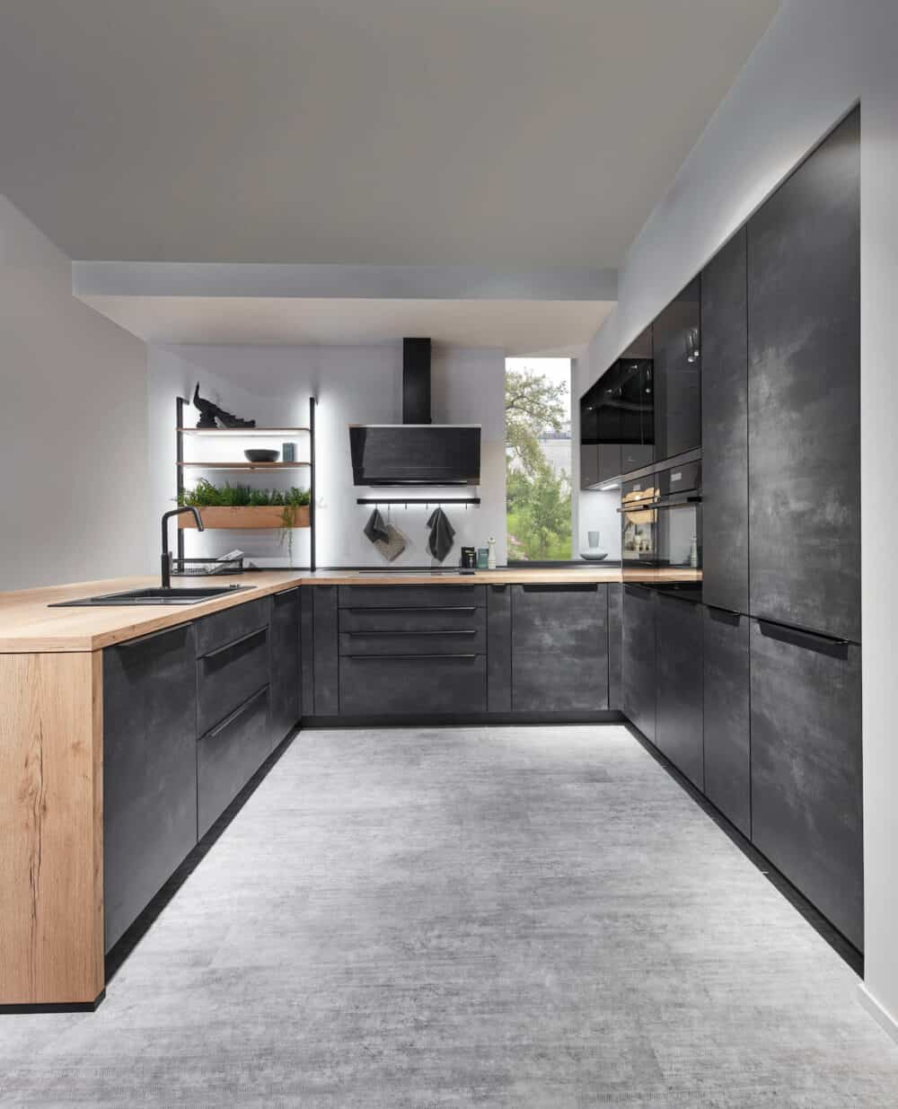 Nobilia Speed U-Küche modern beton mit Griffleisten