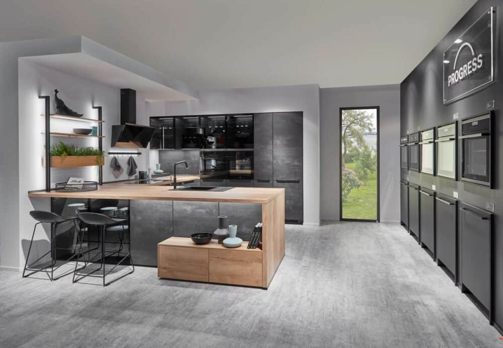 Nobilia Speed moderne U-Küche Beton grau