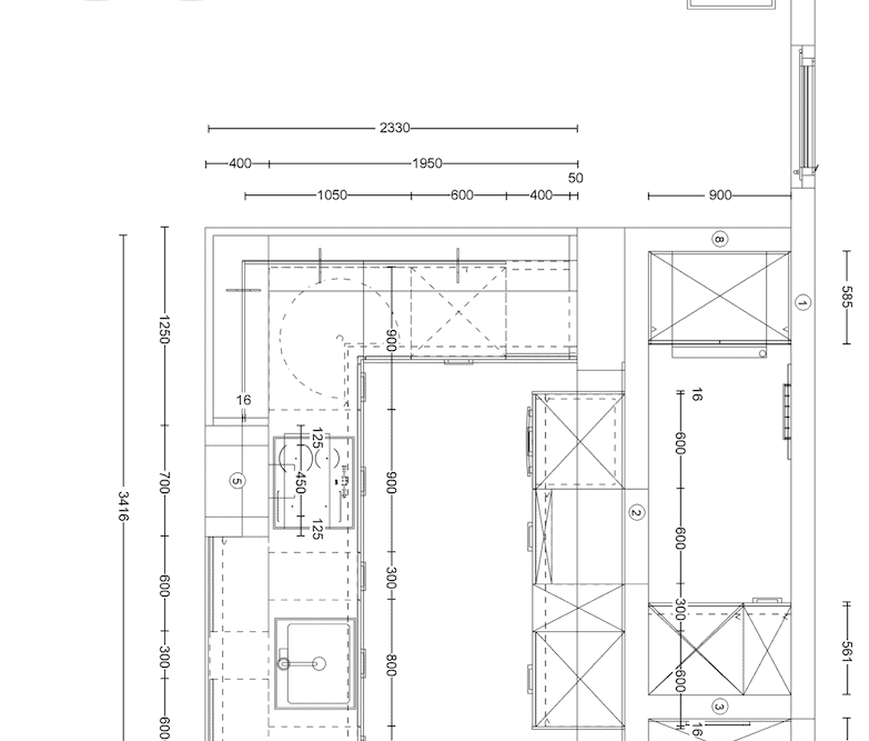 Nobilia U-Küche Beton grau Strichzeichnung