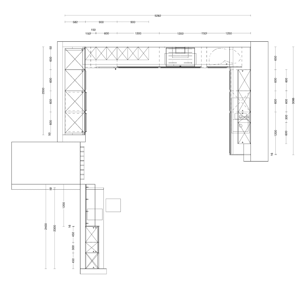 Nobilia moderne L-Küche Beton terragrau Strichzeichnung