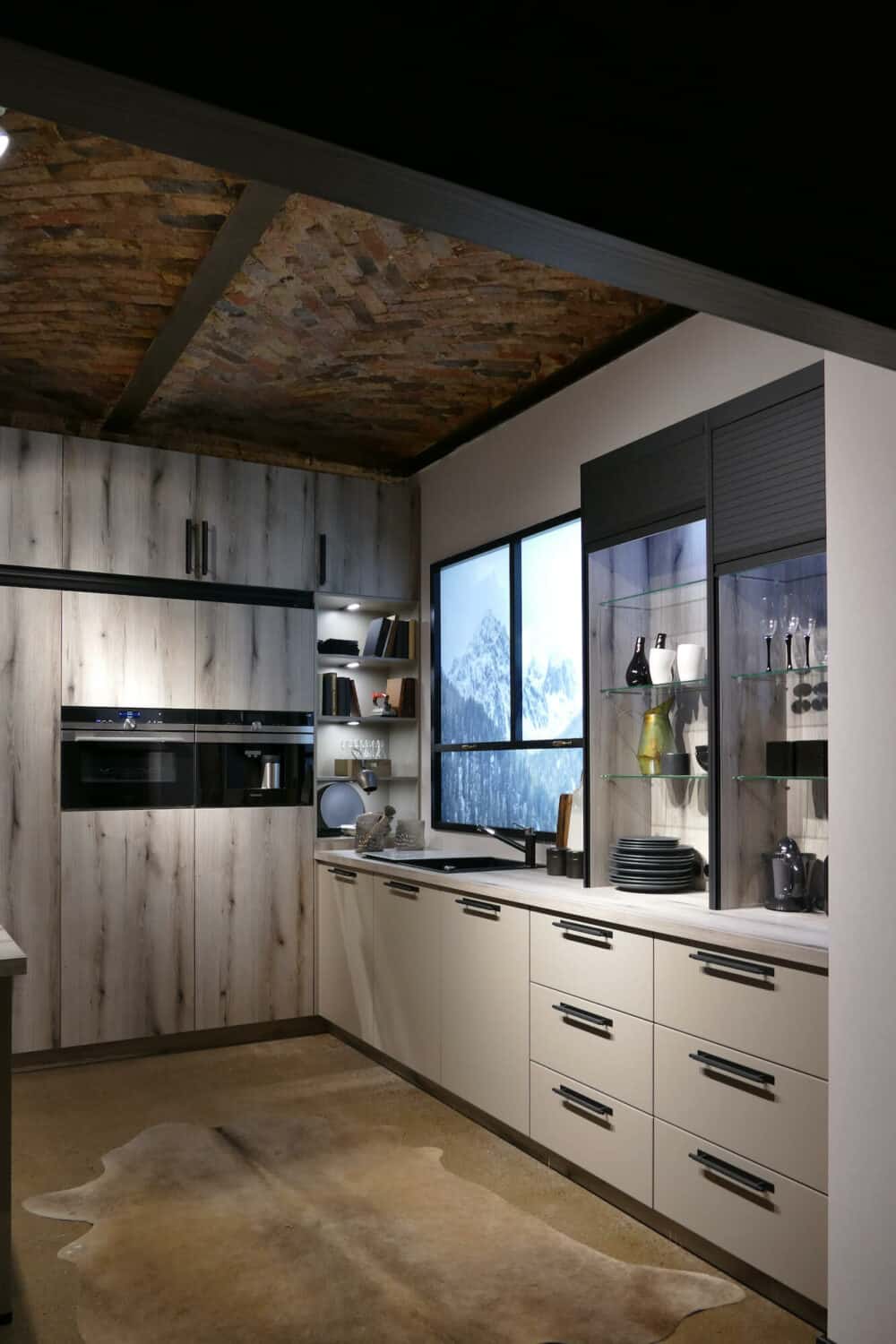 Bauformat L-Küche mit Elektrogeräten Alpine Oak