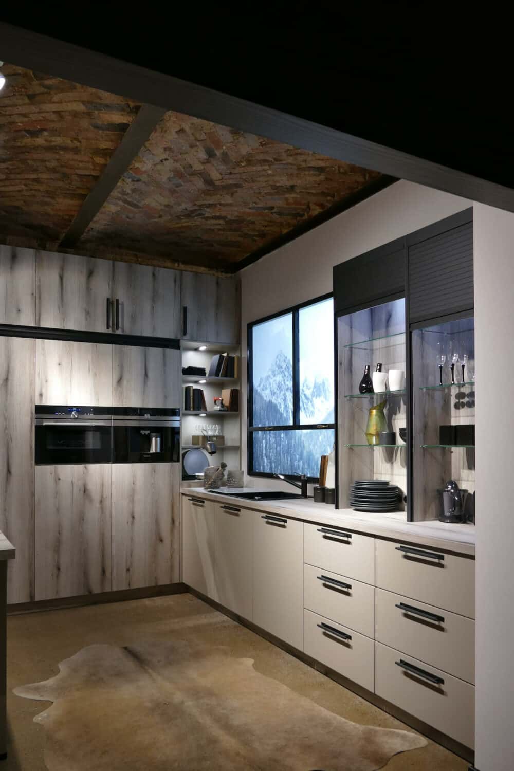Bauformat L-Küche mit Elektrogeräten Alpine Oak
