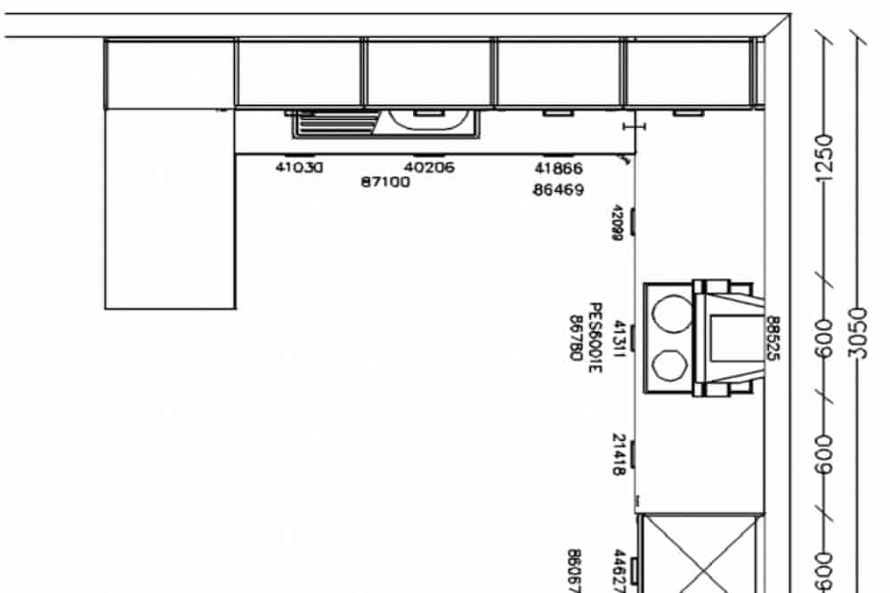 Grundriss der Küche mit Maßen