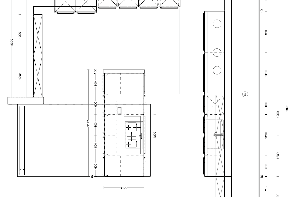 Grundriss Nobilia Design Küchenzeile mit Kochinsel