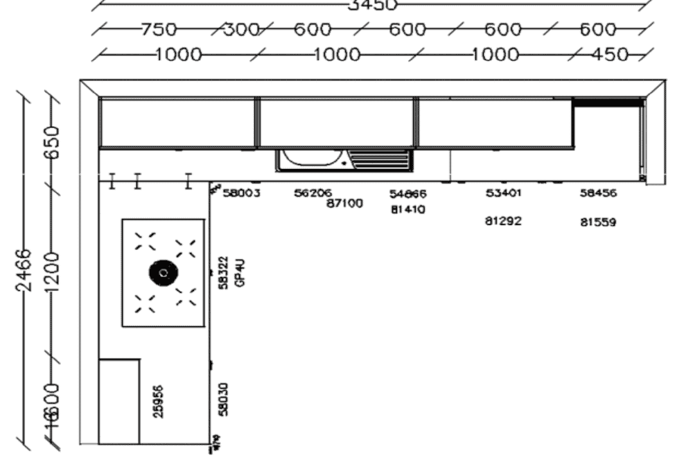 Grundriß Nobilia Design L-Küche weiß