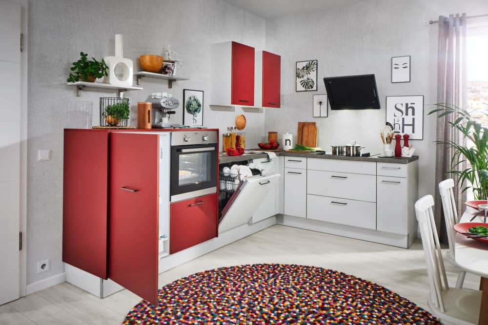 Pino moderne L-Küche rot grau offen