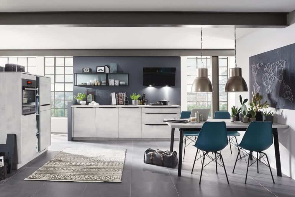 Nobilia Design Küche Weißbeton mit Highboard