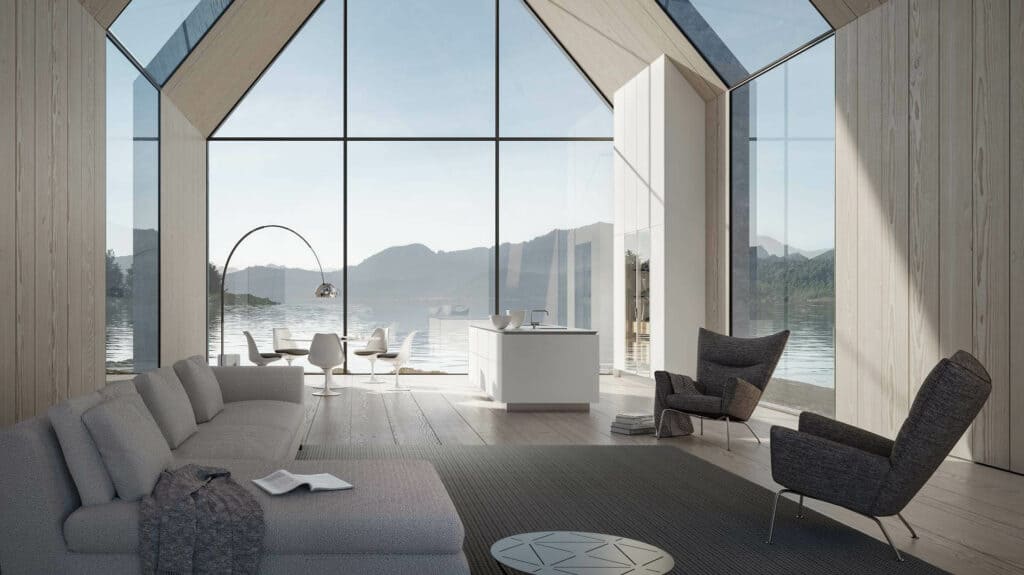 Siematic Pure Design Inselküche grifflos weiß mit Wandschrank