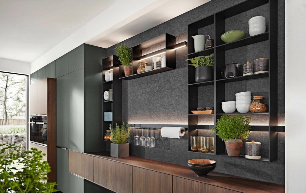 Nobilia Design Küche Mineralgrün Regalsystem