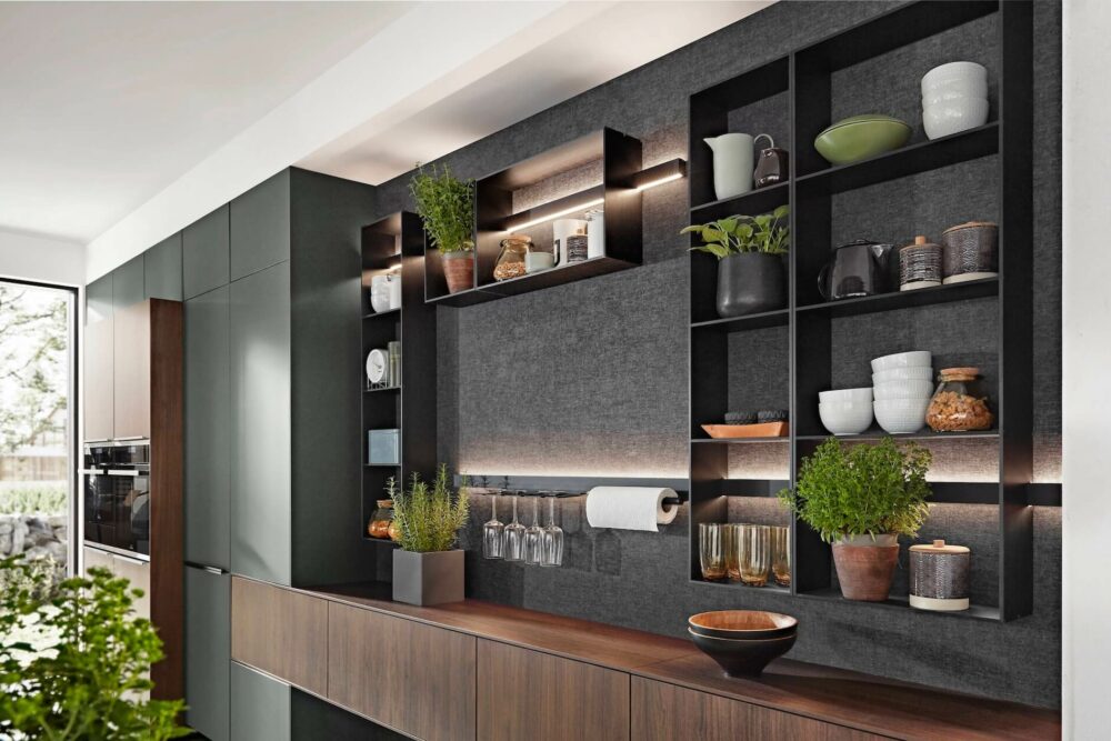 Nobilia Design Küche Mineralgrün Regalsystem