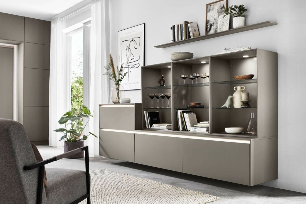 Nobilia Design Inselküche Taupegrau Easytouch Sideboard