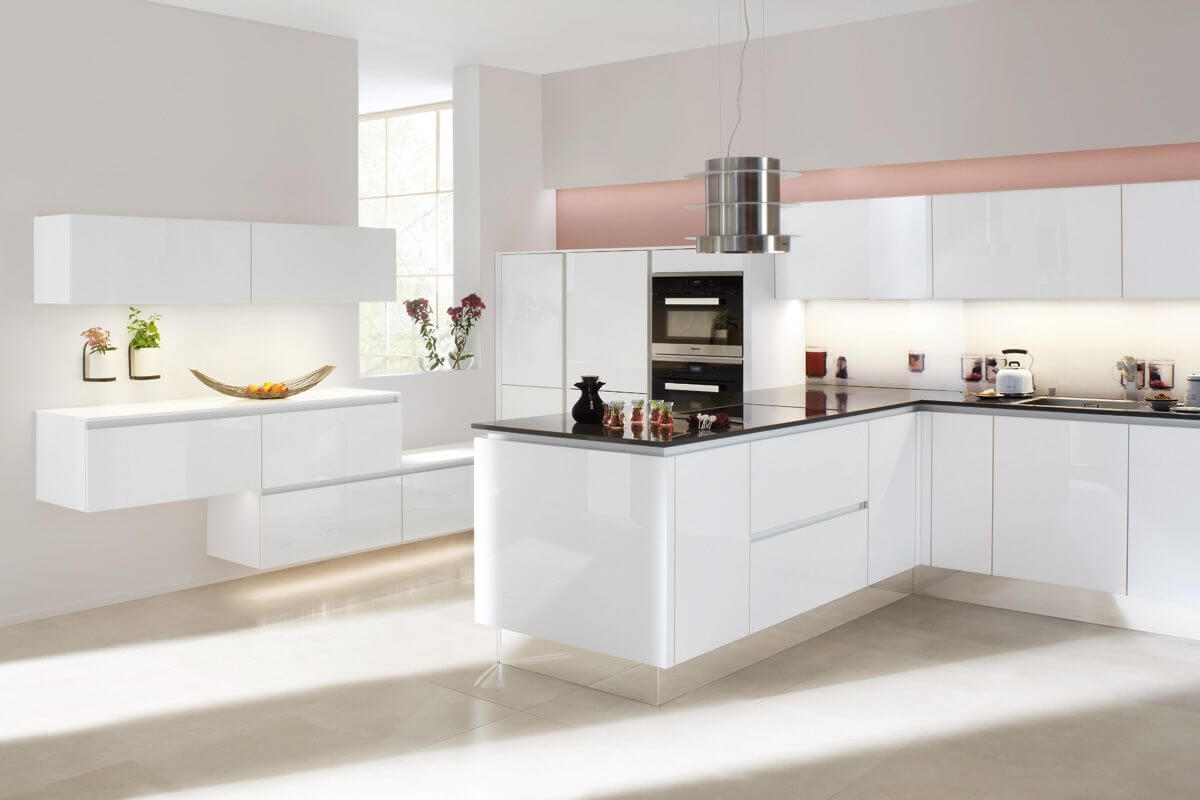 Ballerina Designküche Hochglanz Weiß